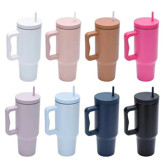 40oz Tumbler with Handle Lid Straw Stainless Steel Water Bottle Thermos Cup Travel Car Coffee Mug