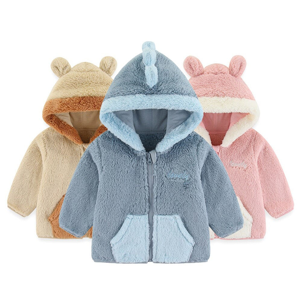 Baywell Kids Girls Warm Plush Hooded Coat Boy Fashion Zipper Jacket Autumn Children Clothing