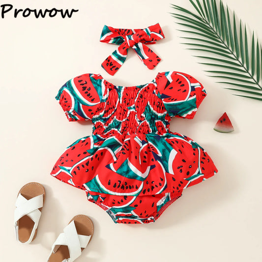 Prowow Red Watermelon Baby Girls Clothes Smocked Bodysuit For Newborns Infants One-Pieces Summer Clothing