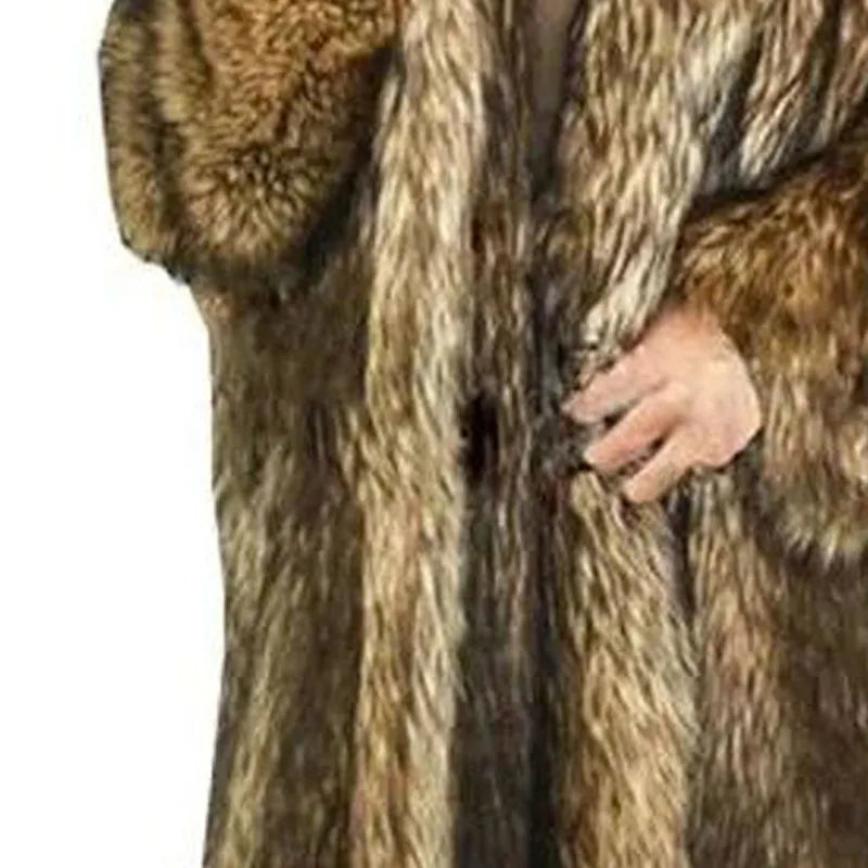 Mens Luxury Winter Faux Fur Long Trench Coat Jacket Warm Thicken Fluffy Faux Fuzzy Coat Cardigan Parka Outwear Chaquetas Hombre