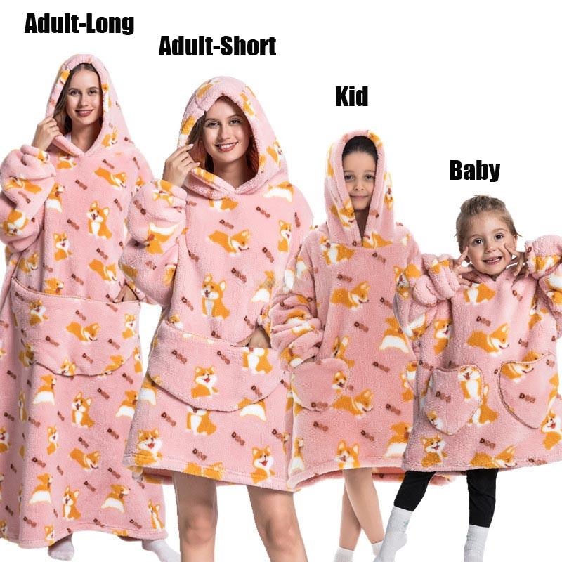 Super Long Oversized Winter Sherpa Blanket Plush Flannel Warm Family Matching Hoodie Halloween Homewear Avocado Women Sweatshirt