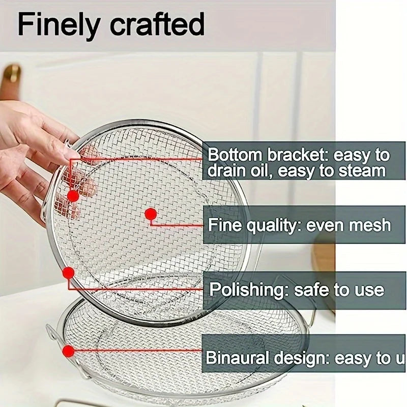 Stainless Steel Filter Tray, Reusable Round Mesh Basket, Frying Grilling, Kitchen Strainer, Fruit Filter