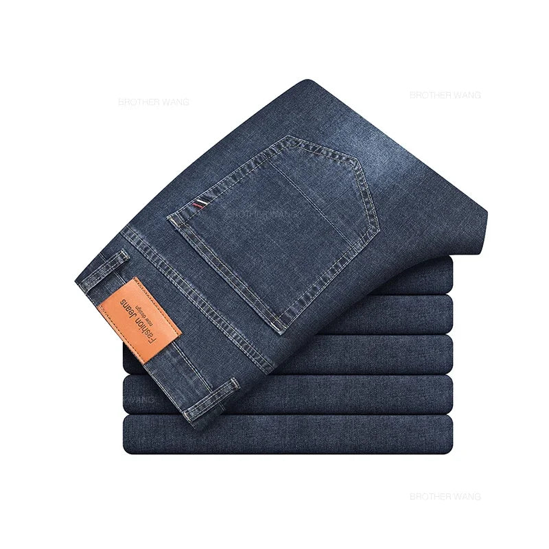 Summer Thin Elastic Cotton Men's Jeans Fashion Gray Comfortable Business Straight Casual Pants