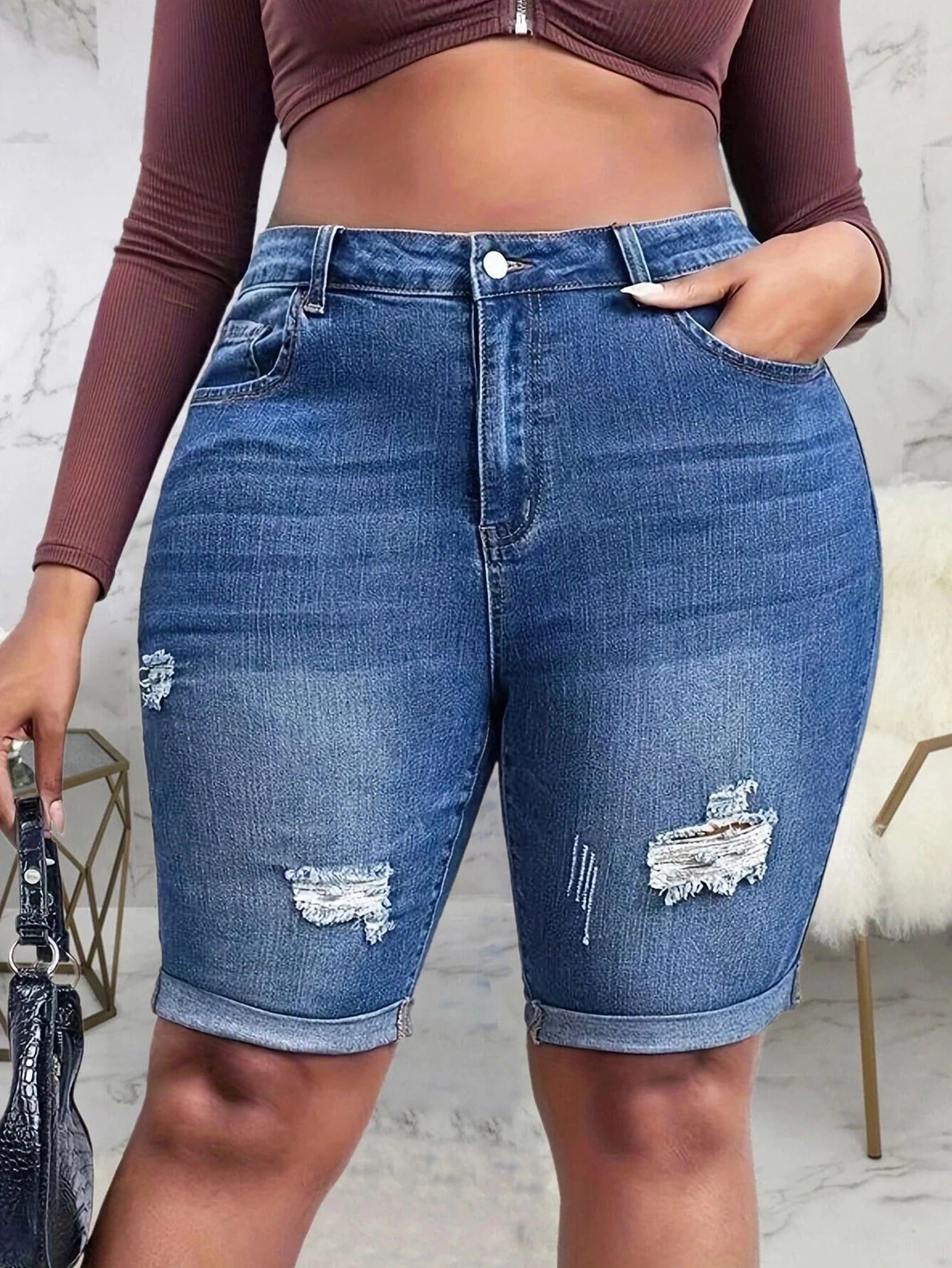 Women Jeans Hole Bottom Casual Shorts Broken Style Denim Jeans Summer Pants