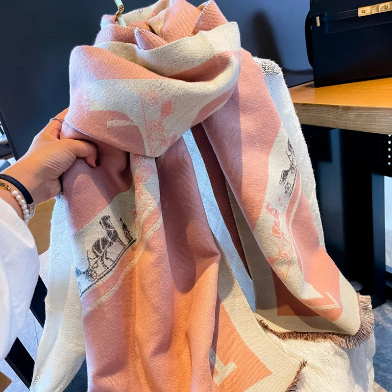Women Fashion Scarf Winter Warm Letter Print Shawl Wrap Knit Scarves for All Season