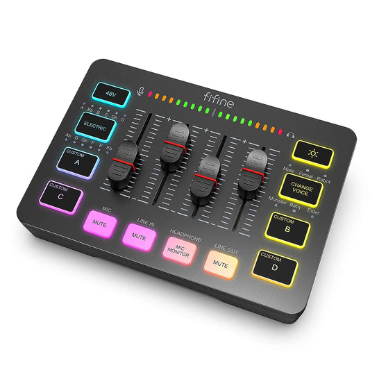 Gaming Audio Mixer,Streaming 4-Channel RGB Mixer with XLR Microphone Interface,for Game Voice,Podcast,AmpliGame SC3