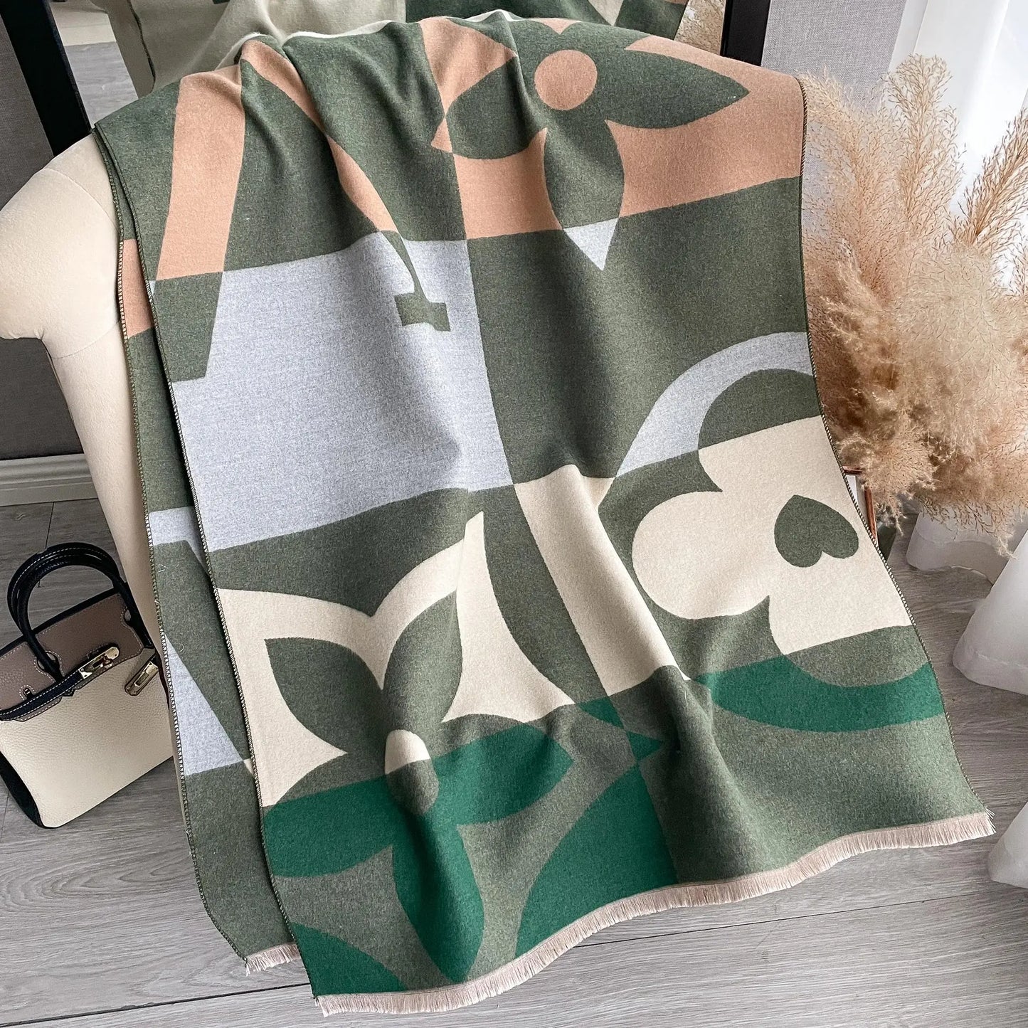 Women's Soft Cashmere Pashmina Scarf Warm Plaid Horse Print Shawl Thick Winter Wrap Tassel Stole Hijab for Outdoor Fashion