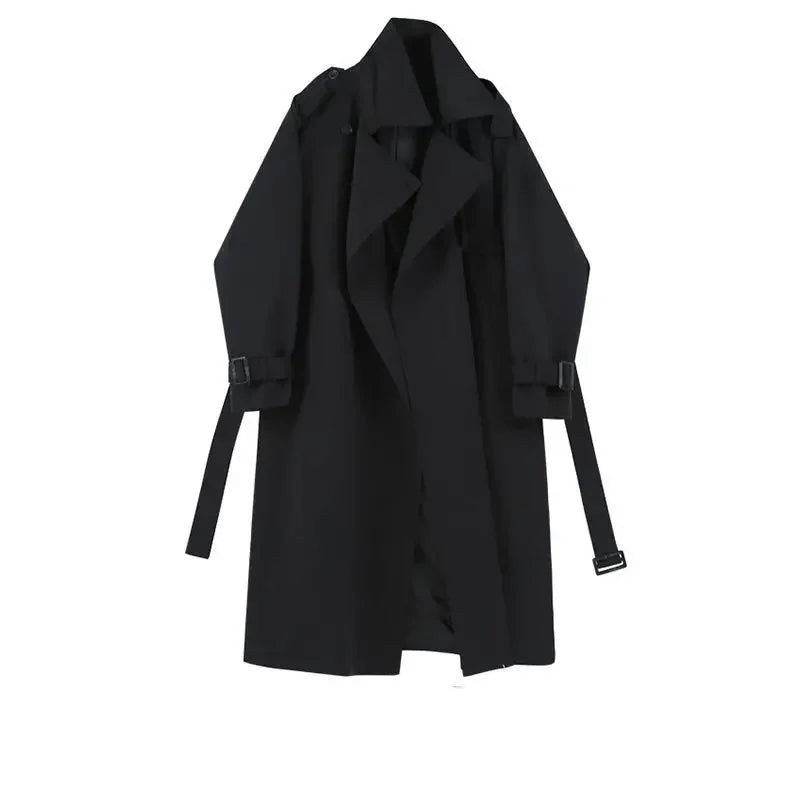 Women Long Trench Coat Classic Lapel Belted Sleeve Casual Street Fashion Outerwear