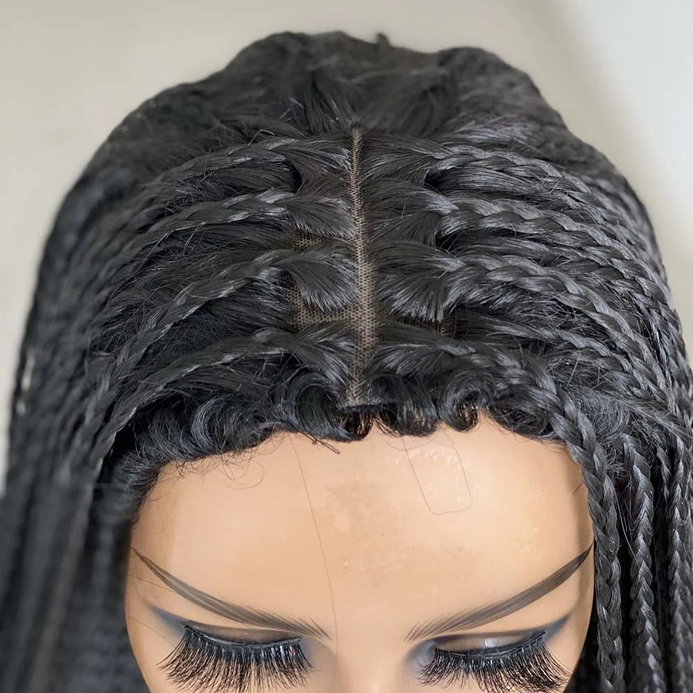 Synthetic Braided Wig For Black Women Long Box Braided Wigs Fake Scalp Braiding Hair Machine Wig