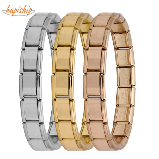 Hapiship New Women Jewelry 9mm Width Itanlian Elastic Charm Bracelet Fashion Stainless Steel Bangle