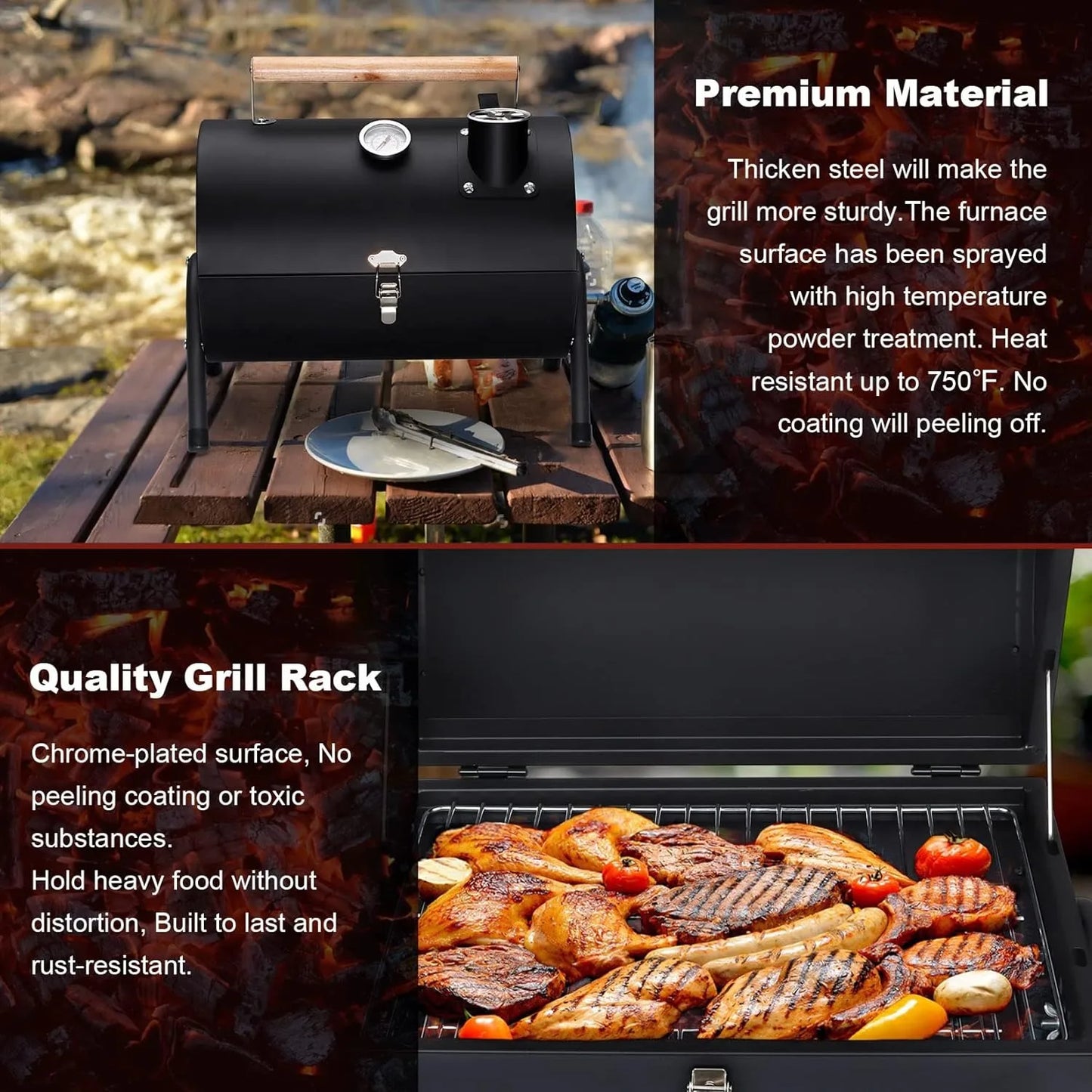 Joyfair Portable Charcoal Tabletop Barbecue Grill with Chimney for Outdoor Camping Backyard BBQ Cooking