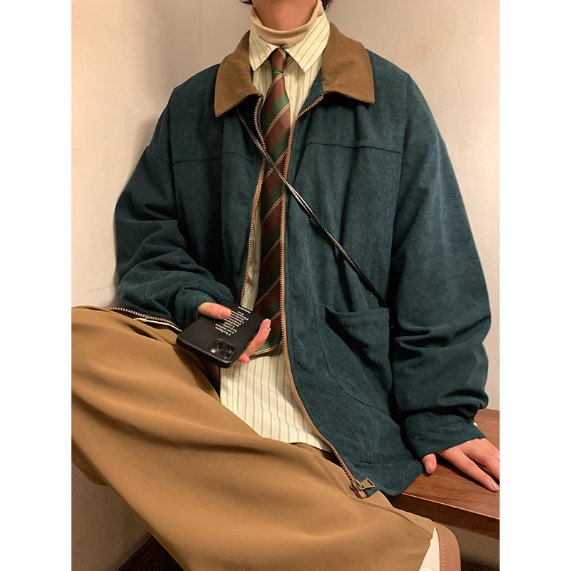 American Style Vintage Men Loose Cargo Autumn Bomber Jacket