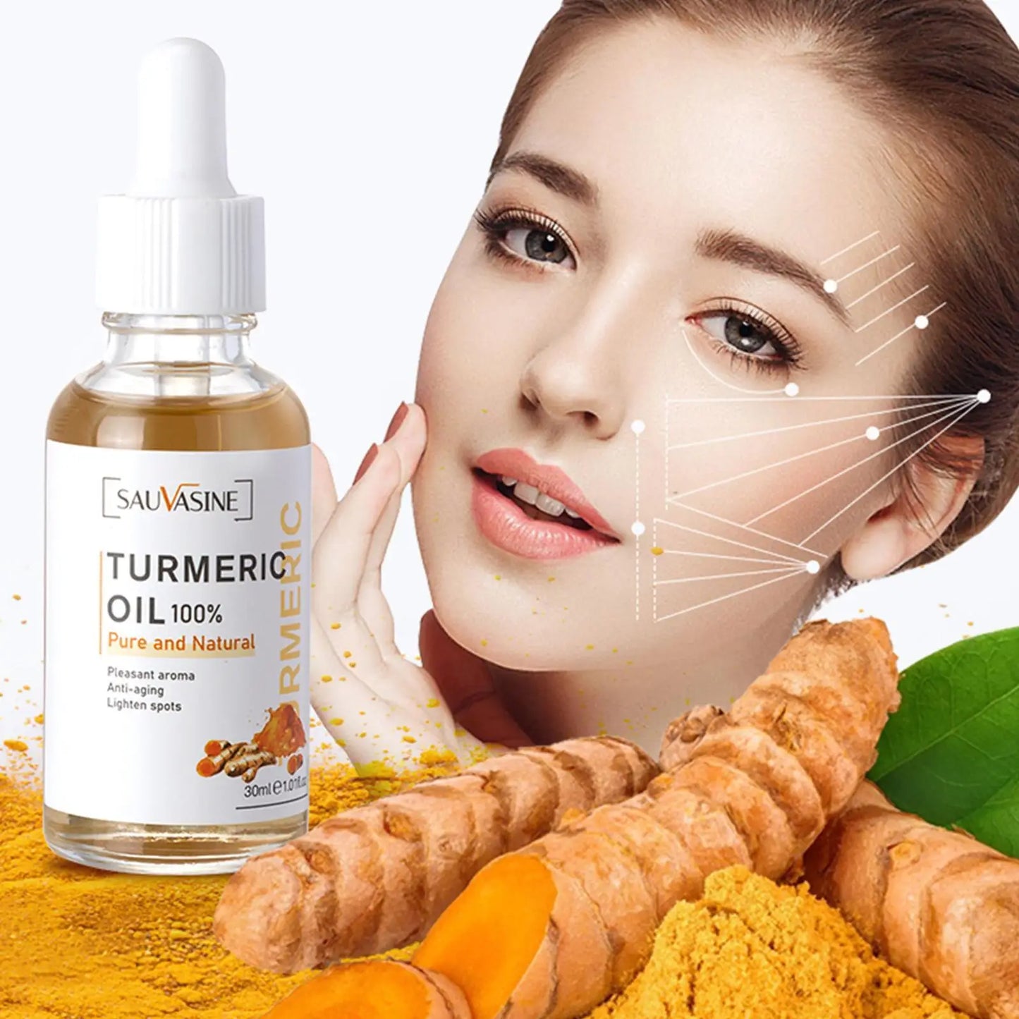 5 Piece Set Turmeric Facial Care for Women - Acne Cleansing Cream Anti-Aging Serum Dark Spot Moisturizer Radiant Skin Care