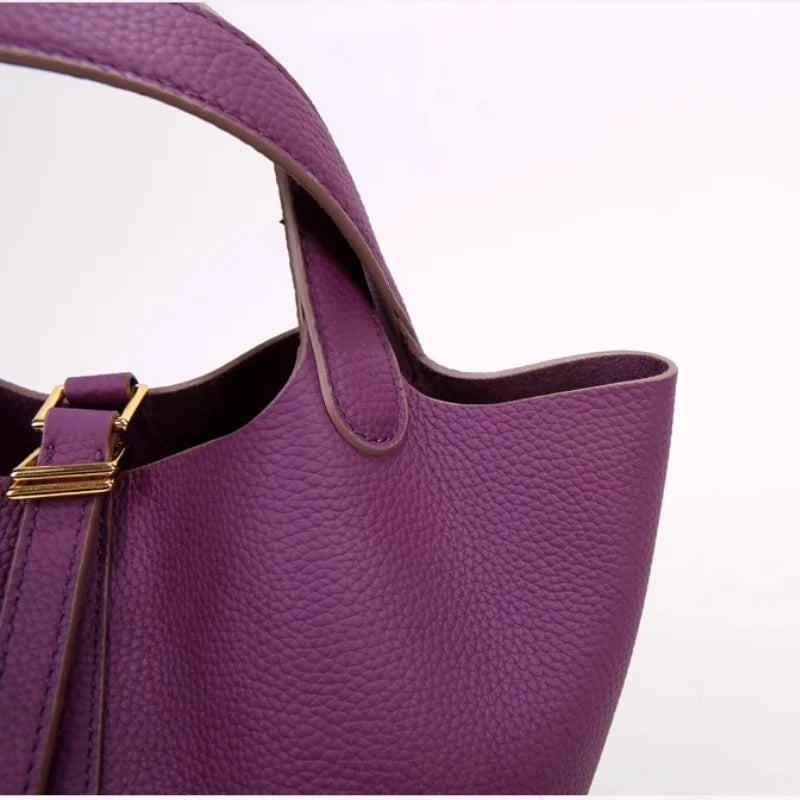 Women Summer Sea Basket Bag Soft PU Leather Medium  Handbag Versatile Commuter Tote