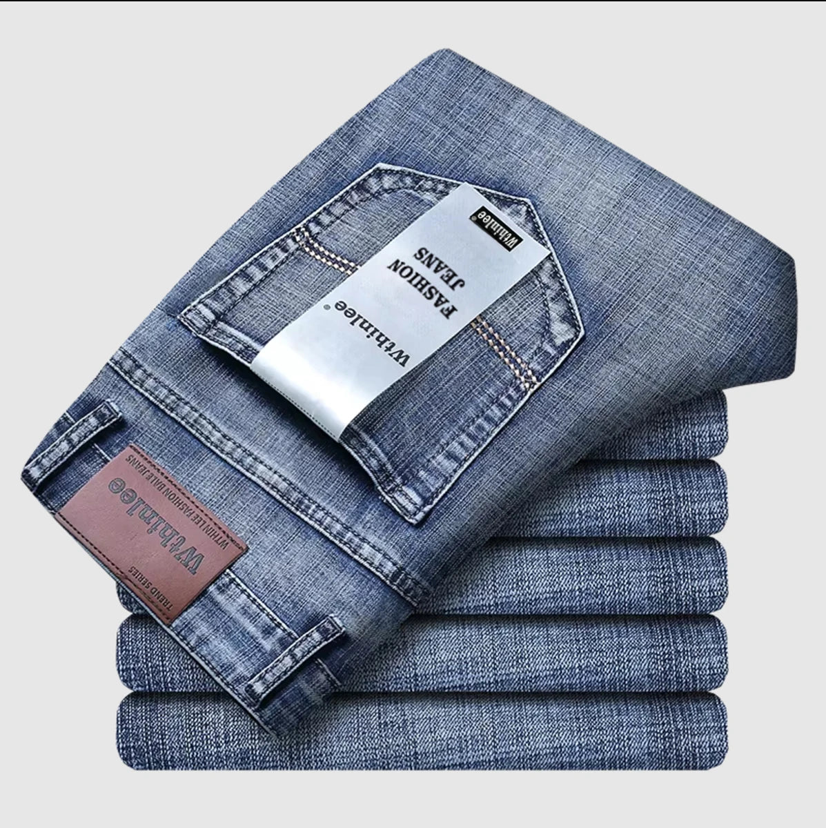 Men's New Business Jeans Casual Straight Stretch Classic Work Denim Pant Trousers