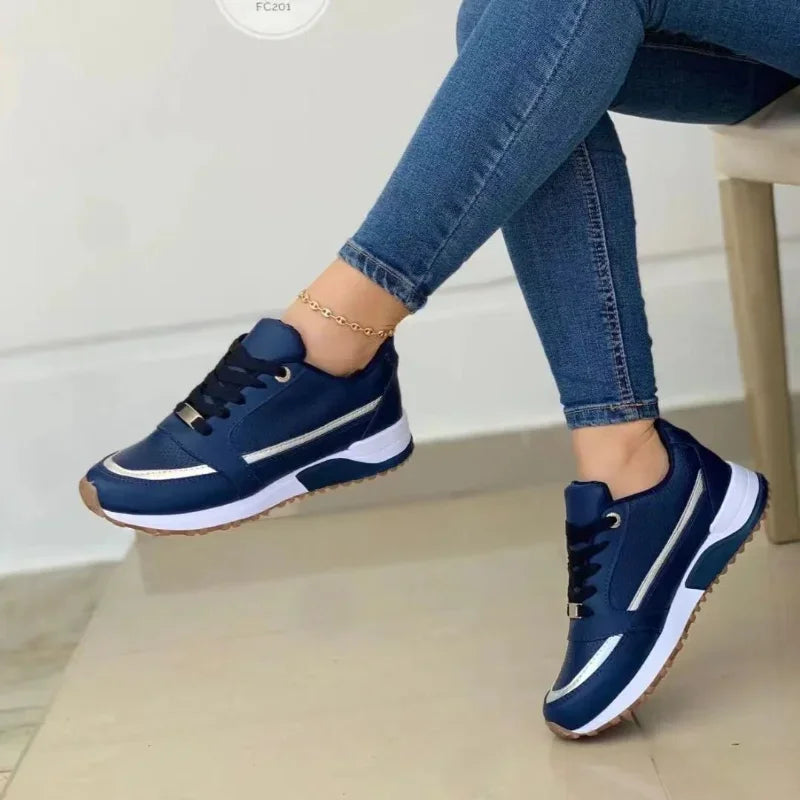 Round Toe Flat Platform Shoes Caual Mixed Colors Lace Up Sneakers Outdoor Running Women Shoes