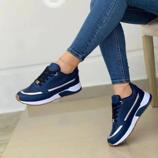 Round Toe Flat Platform Shoes Caual Mixed Colors Lace Up Sneakers Outdoor Running Women Shoes