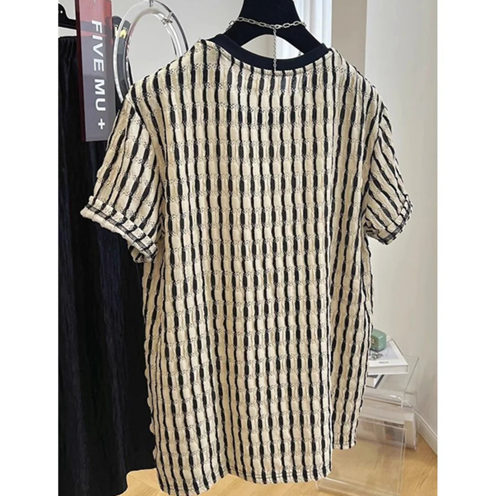 Men's Summer Hollow Stripes Short Sleeved O-Neck Hip-hop T-shirt Streetwear Outdoor for Clothing