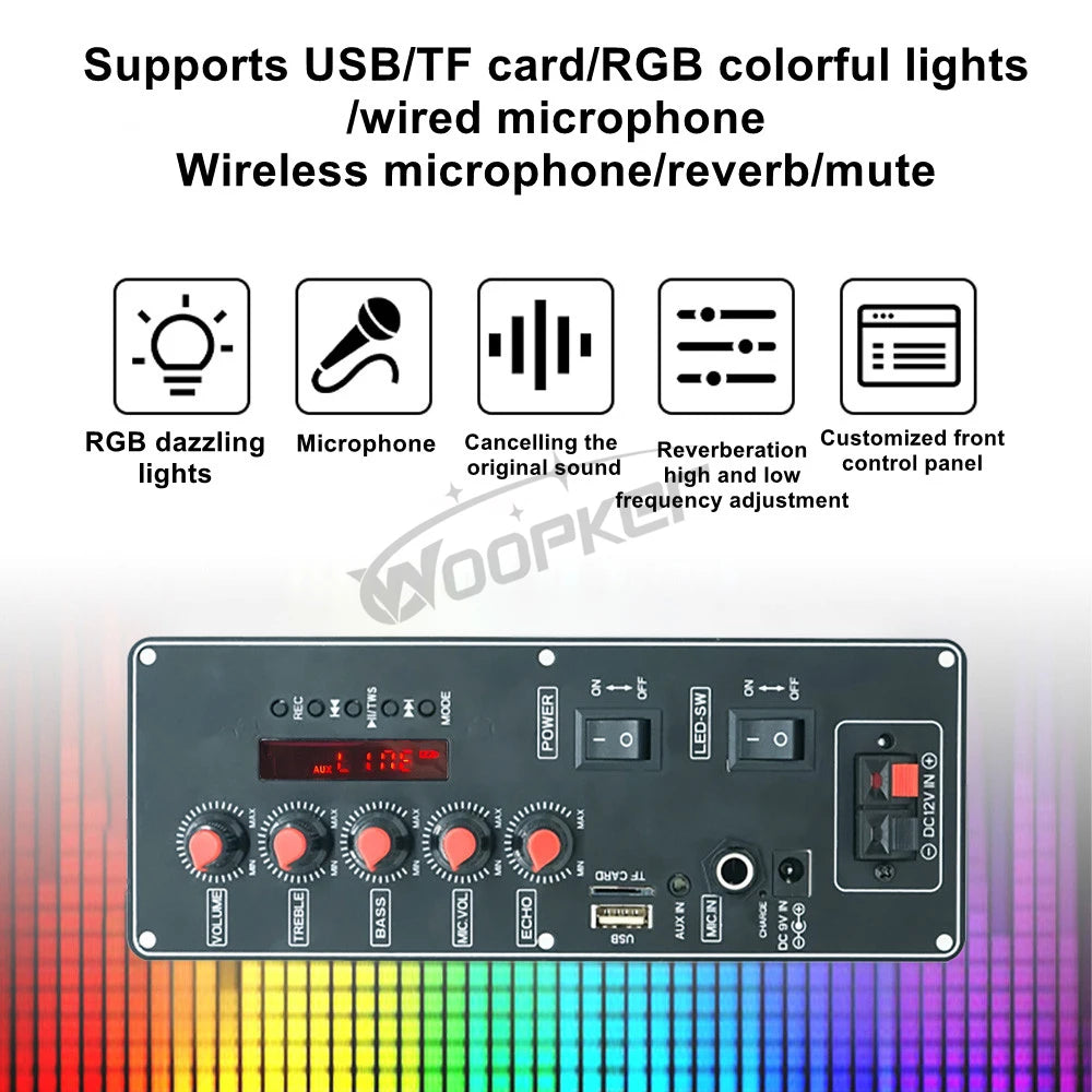 Wookper amplifier board battery model 7.4V support Bluetooth 30W MP3 AUX USB flash drive 5-8 inch speakers