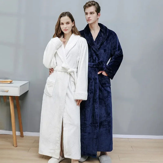 Autumn and Winter Warm Long Coral Velvet Thick Couple Bath Bathrobes Men Women Pajamas Shower Robe Bath Towels For Adults