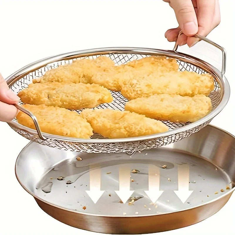 Stainless Steel Filter Tray, Reusable Round Mesh Basket, Frying Grilling, Kitchen Strainer, Fruit Filter