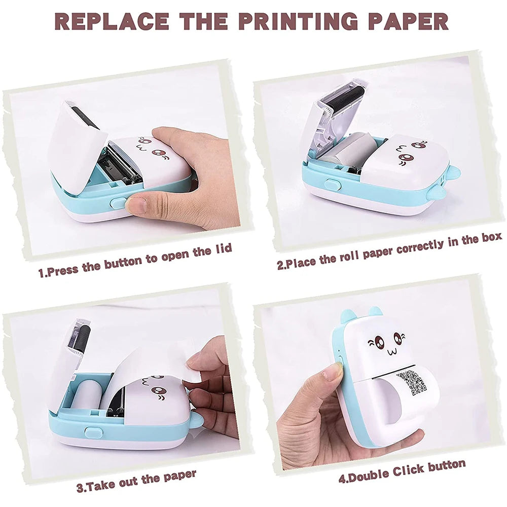 Portable Thermal Printer MINI CAT Print Photo Pocket Label 58mm Wireless Bluetooth Android IOS Printers