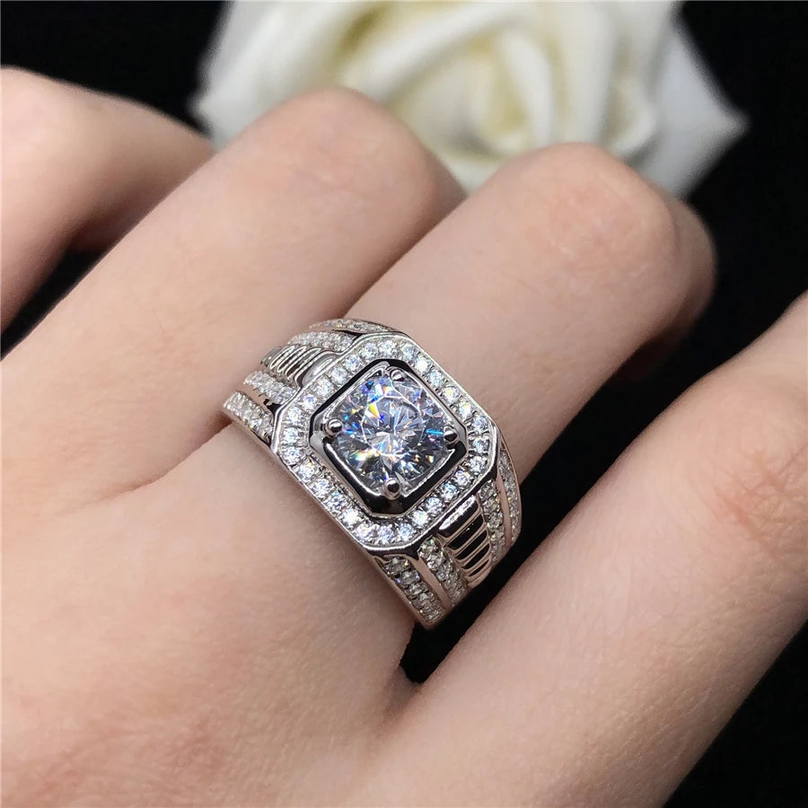 Solid 14K White Gold Man Ring 0.5CT Moissanite Engagement Ring Brilliant Jewelry Gift For Beautiful Gift For Husband