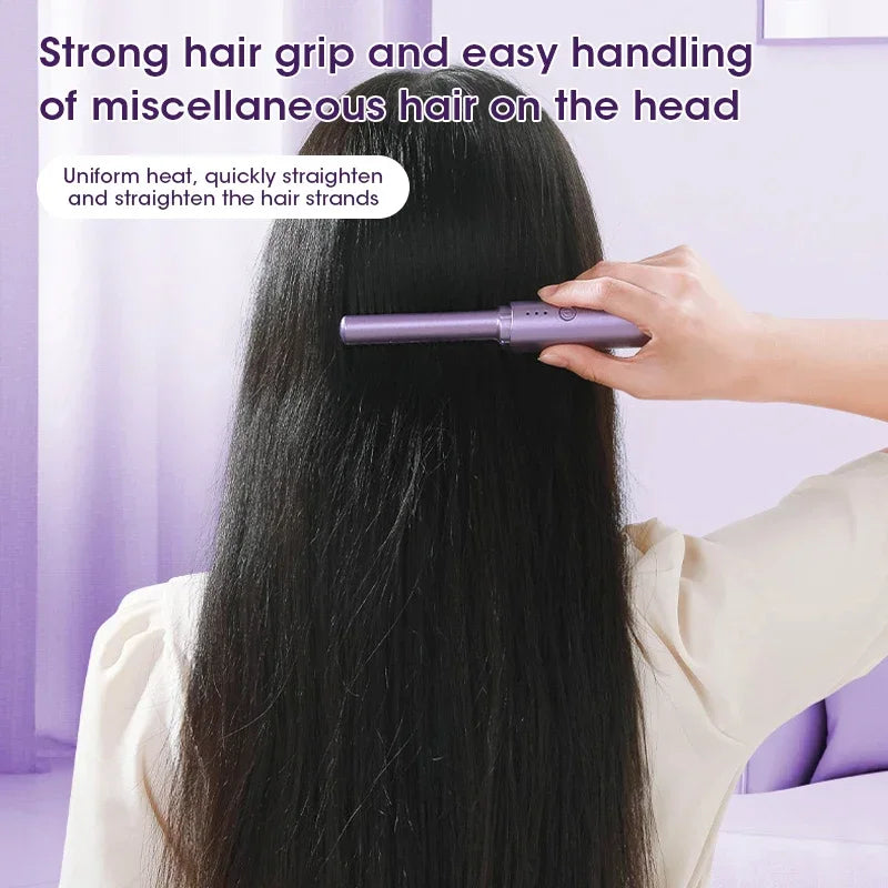 2 in 1 Wireless Hair Hot Comb Straightener Curler Fast Heating Negative Ion Straightening Curling Brush Styling Tools