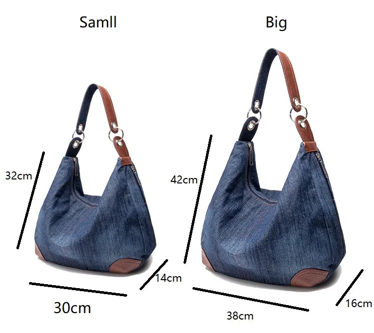 Denim Women Shoulder Bag large capacity handbag Casual blue ladies hand bags Crossbody bags