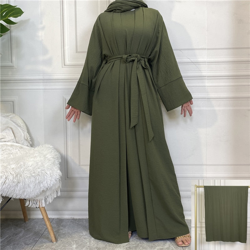 Women Open Abaya Kaftan Dubai Turkey 2 Piece Muslim's Set Luxury Islam Robe African Dress Kimono Morocco Clothing Caftan Fashion