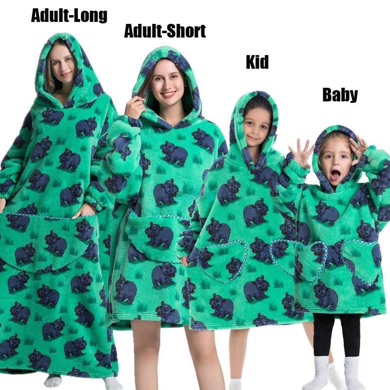 Super Long Oversized Winter Sherpa Blanket Plush Flannel Warm Family Matching Hoodie Halloween Homewear Avocado Women Sweatshirt