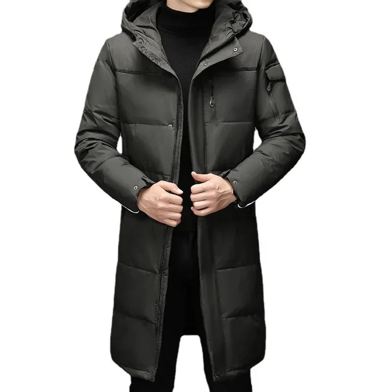 Male Fashion Long White Duck Hooded Down Parkas Plus Size 4XL 5XL Men's Thickened Jacket -30 Winter Warm Coat