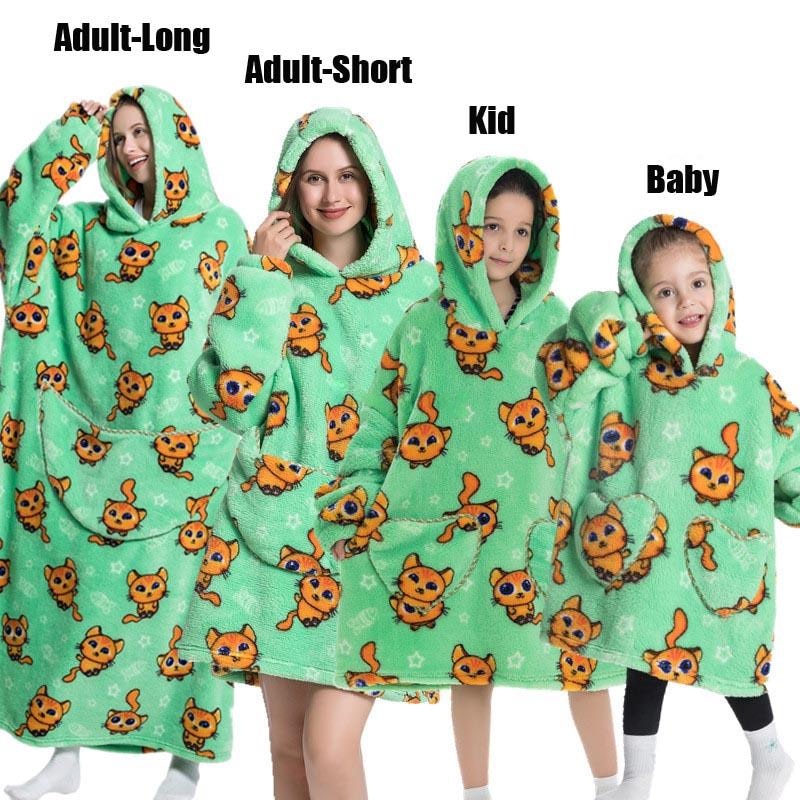 Super Long Oversized Winter Sherpa Blanket Plush Flannel Warm Family Matching Hoodie Halloween Homewear Avocado Women Sweatshirt