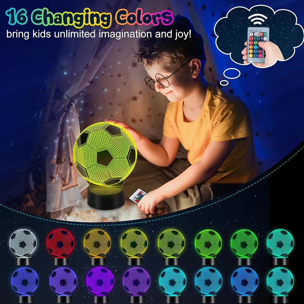 Football 3D Illusion Lamp Night Light with Remote Control 16 Colors Change Decor Birthday Christmas Gifts