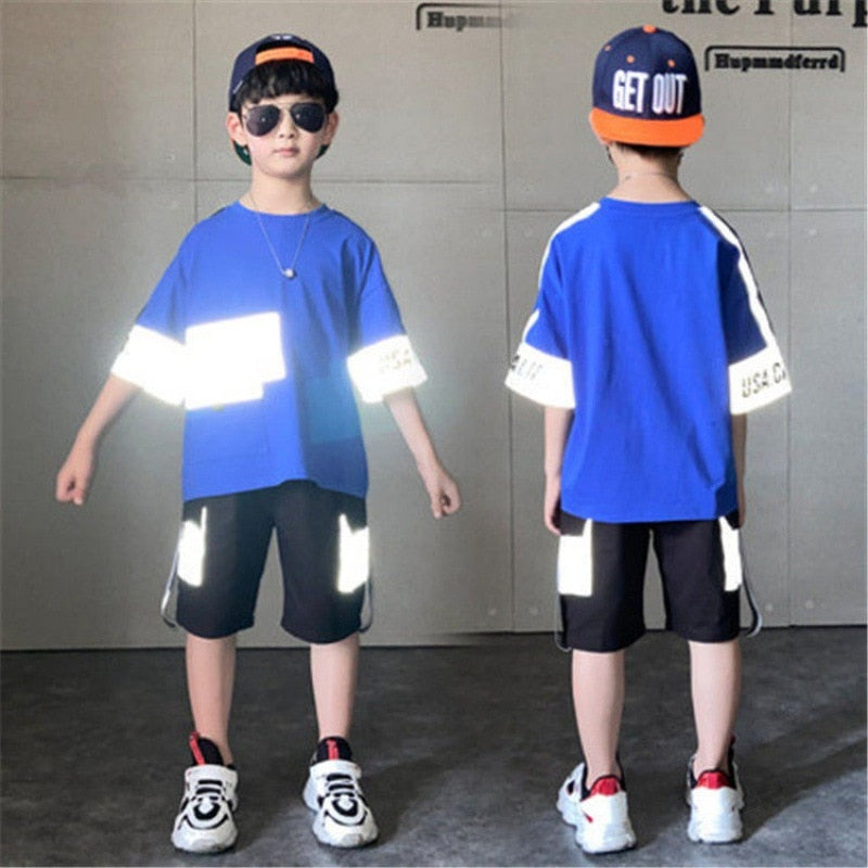 Fashion Boys Tracksuit  Luminous T-shirt Shorts Suit Children Clothing For Boys