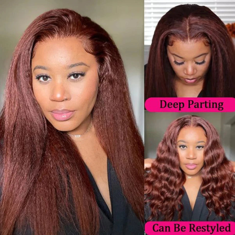 Reddish Brown Wig Kinky Straight Human Hair Wigs Curly Front 13x6 Hd Lace Frontal Wig Glueess Brazilian Wigs On Sale Clearance