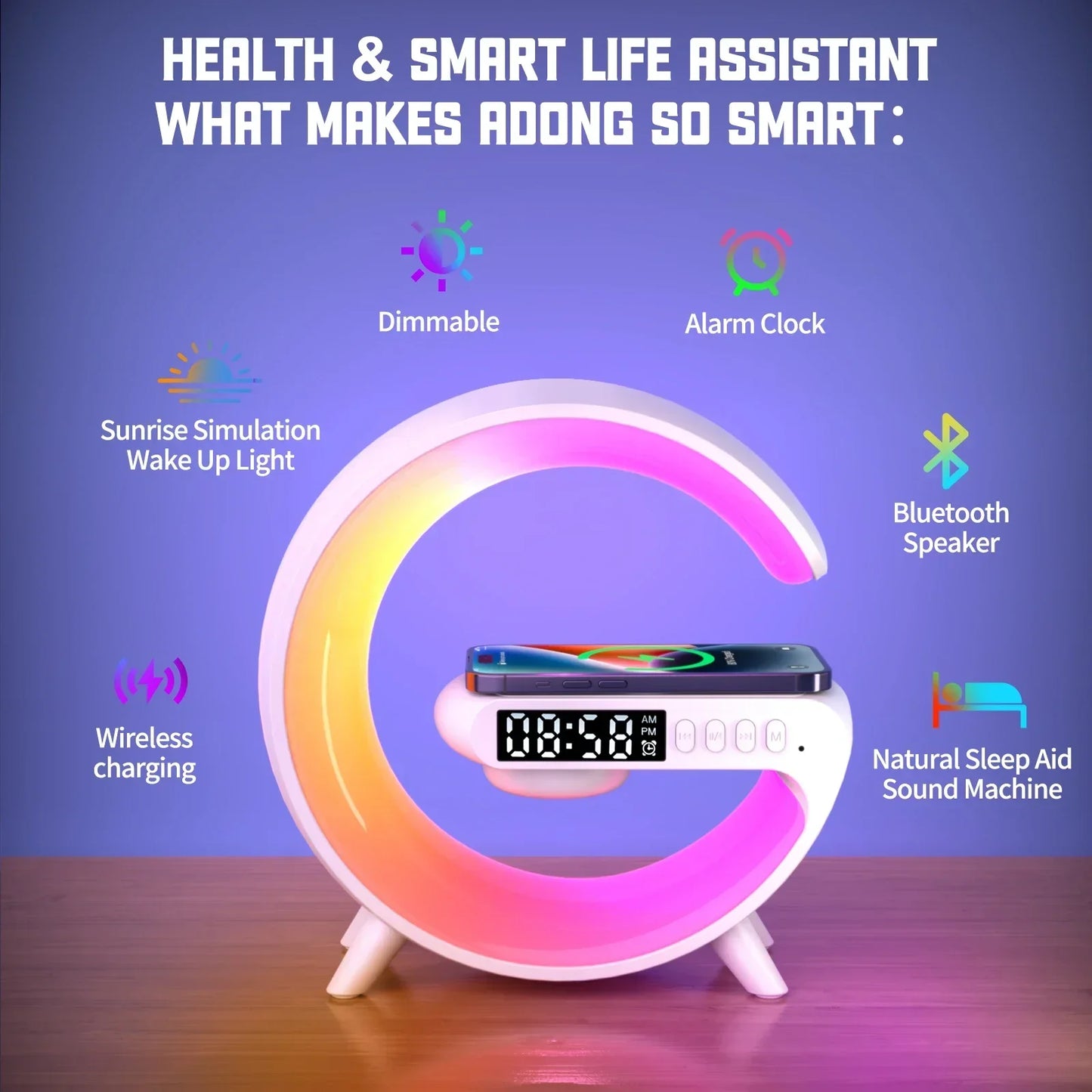 RGB Night Light Lamp Multifunction Alarm Clock 15W Wireless Charger Station Pad