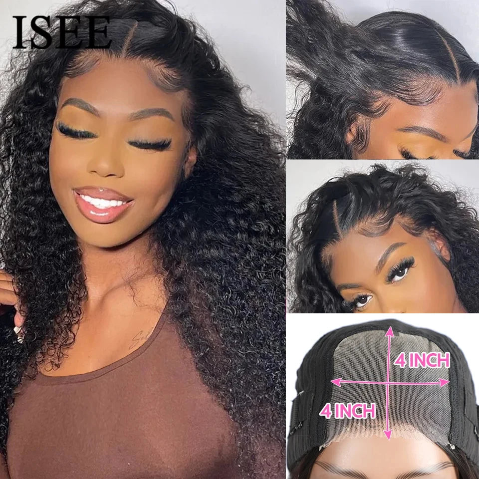 Wear Go Wig ISEE HAIR PreBleached Knots Kinky Curly HD Lace Glueless Human Wigs Ready To Go Pre Cut Lace PrePlucked Hairline Wig