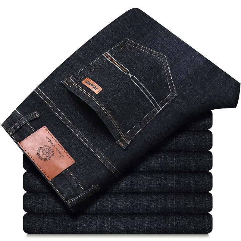 Men's New Business Jeans Casual Straight Stretch Classic Work Denim Pant Trousers