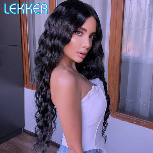 Lekker Long Body Wave 100% Human Hair Wigs For Women Brazilian 13x1 T Lace front Wavy Glueless