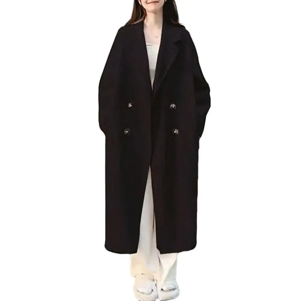 Women Loose Jacket Mid Length Trench Coat Windproof Warm Overcoat