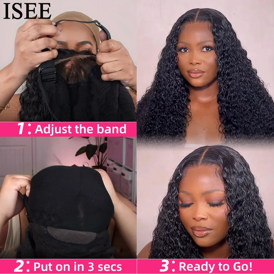 Wear Go Wig ISEE HAIR PreBleached Knots Kinky Curly HD Lace Glueless Human Wigs Ready To Go Pre Cut Lace PrePlucked Hairline Wig