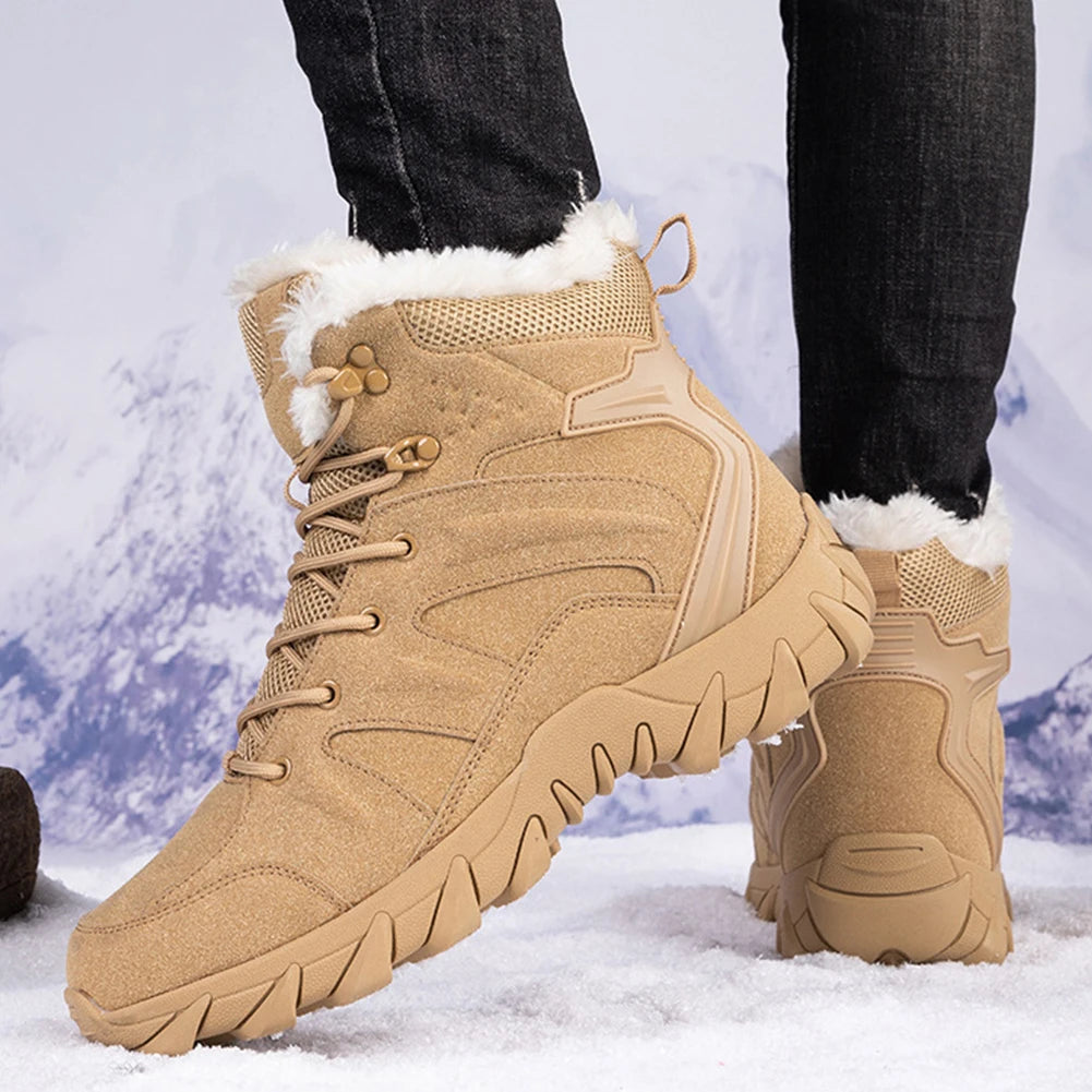 Fur Lined Snow Hiking Boots Cozy Men Warm Ankle Boots Lightweight Winter Boots for Outdoor