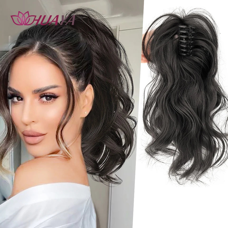 Synthetic Wavy Ponytail Extension Hairpiece Short Curly Claw Clip For Women Heat Resistant Pony Tail Clip Fake Hair