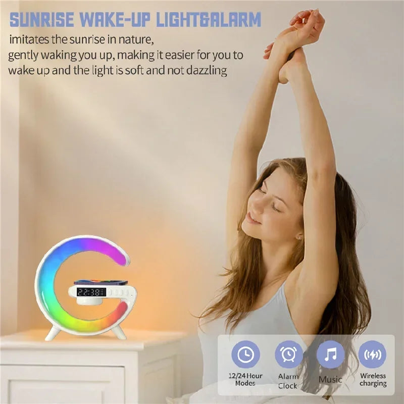 RGB Night Light Lamp Multifunction Alarm Clock 15W Wireless Charger Station Pad