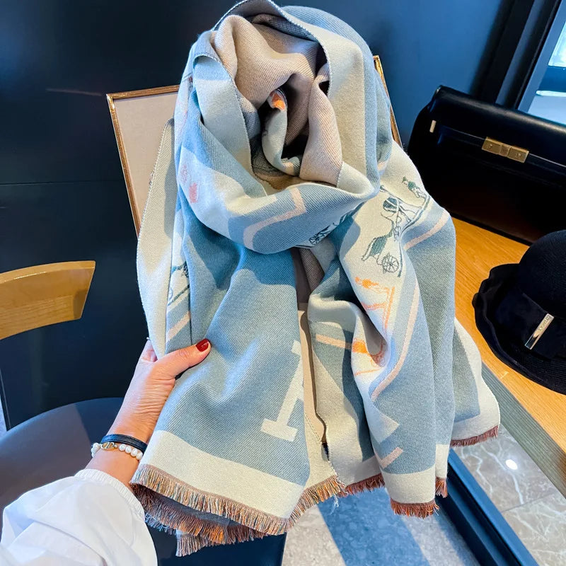 Women Fashion Scarf Winter Warm Letter Print Shawl Wrap Knit Scarves for All Season