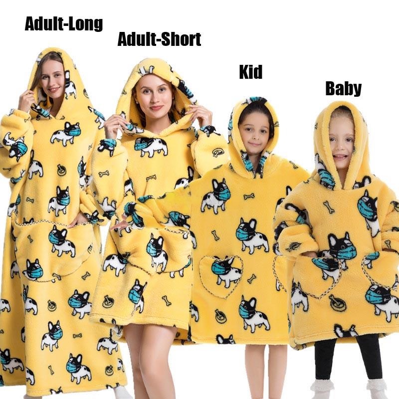 Super Long Oversized Winter Sherpa Blanket Plush Flannel Warm Family Matching Hoodie Halloween Homewear Avocado Women Sweatshirt