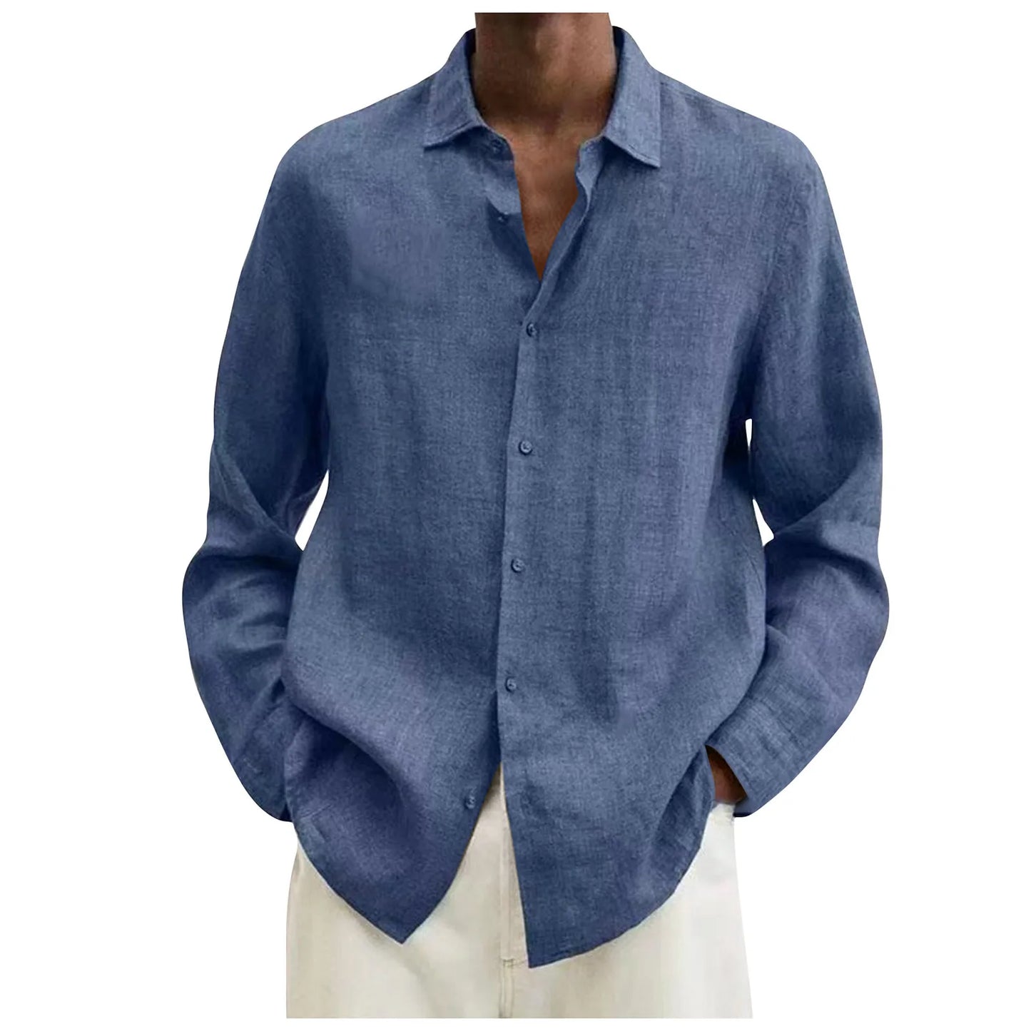 Men's Shirts Casual Cotton Linen tops 2023 Spring Summer Solid Color Long Sleeve Blouses Single Breasted Male Top clothes