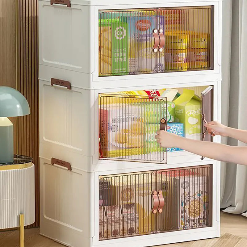 Large Capacity Double Door Open Storage Box Foldable Portable Plastic Clothes Toy Doll Storage Bin Container Wardrobe Organizer