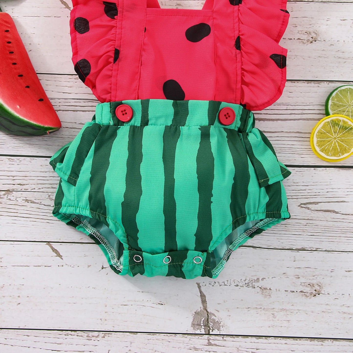 Citgeett Summer Infant Newborn Baby Girls Boys Bodysuit Outfits Watermelon Print Fly Sleeve Jumpsuit Headband Clothes